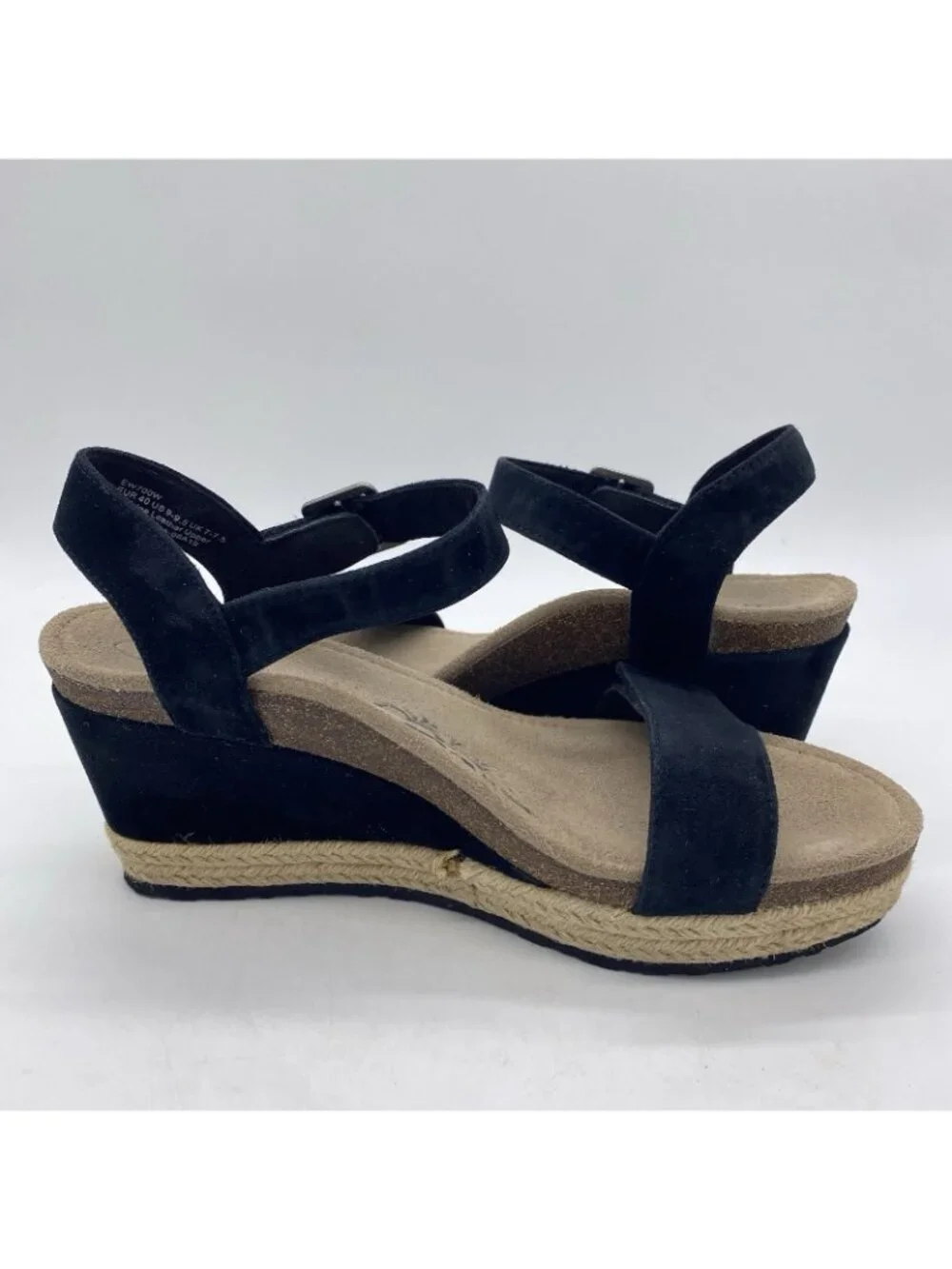 Aetrex Black Suede Wedge Espadrille Sandals